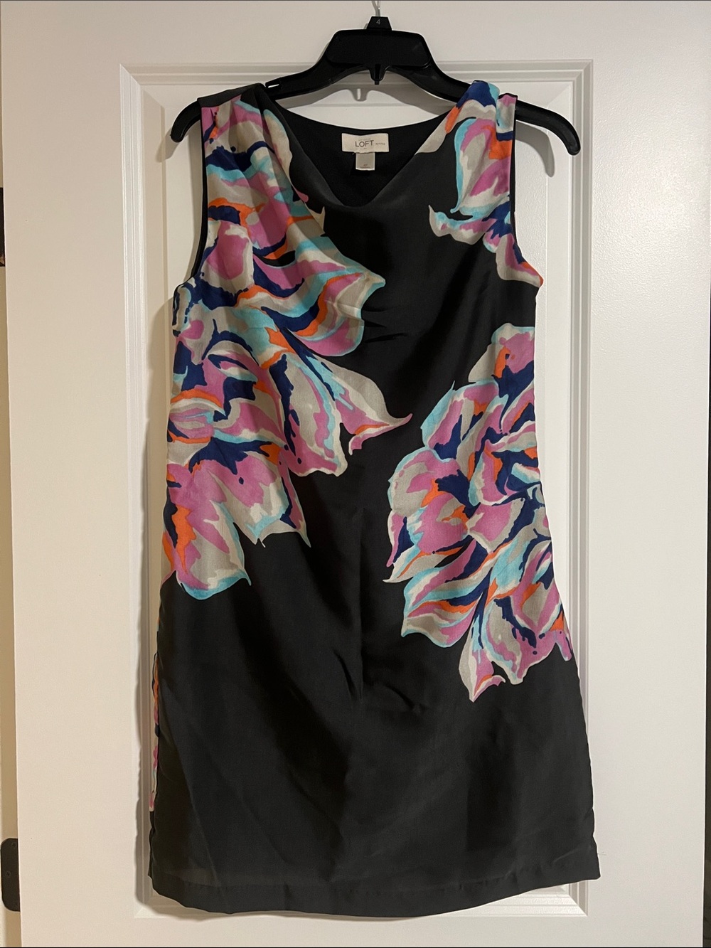 LOFT Black Mini Dress with Pink, Blue & Orange Floral Print